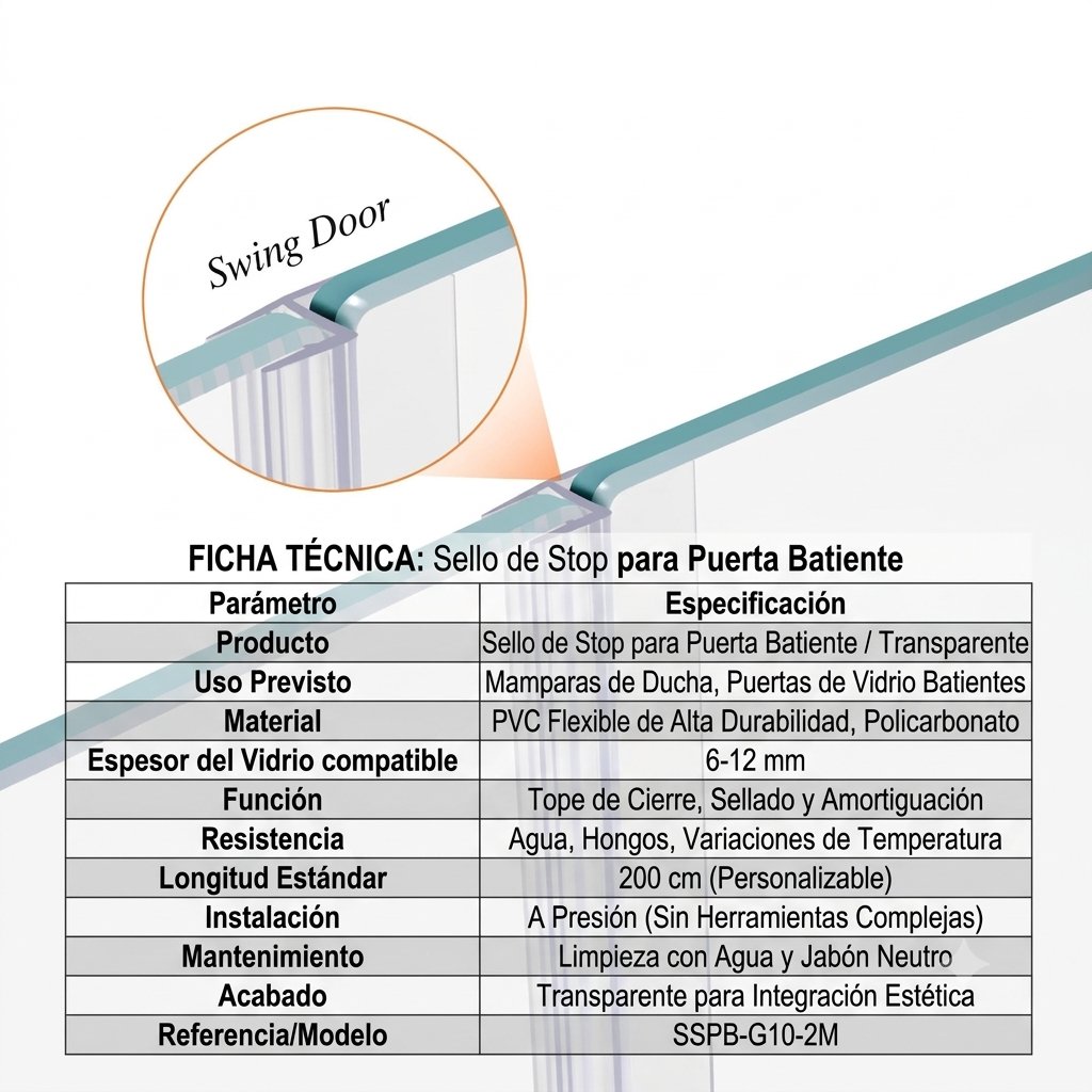 Glas Plus technical sheet: stop seal for a swing door