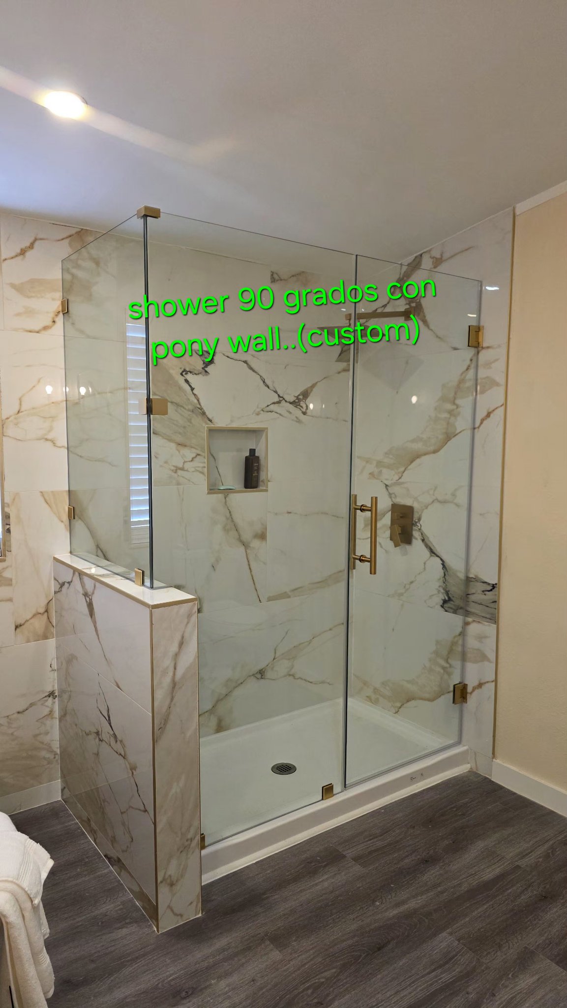 90-degree shower with pony wall (custom)