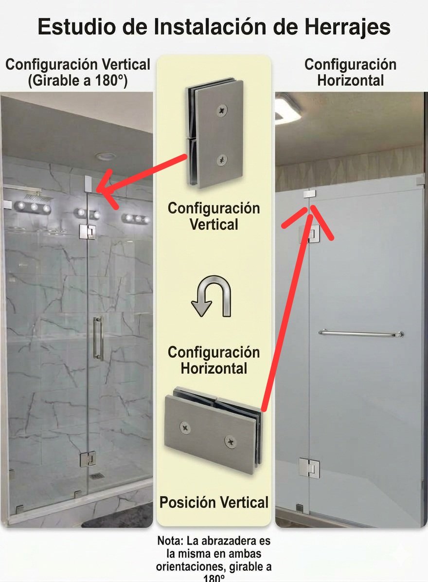 The same clamp works vertically or horizontally: it rotates 180°