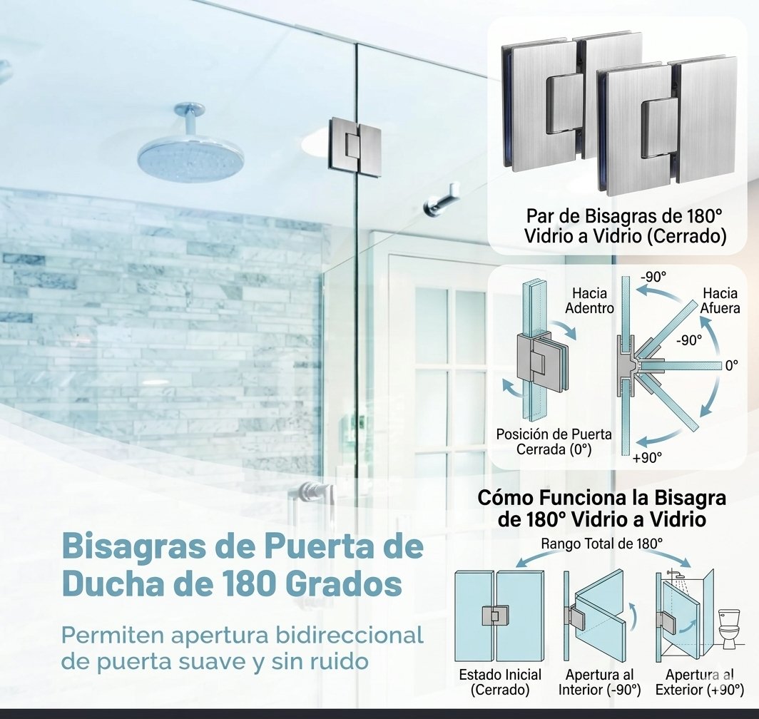 180° shower door hinges: swing in and out