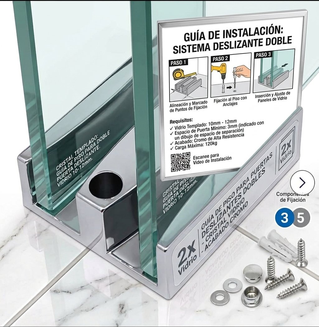 Installation guide: double sliding system (floor guide for two glass panels)