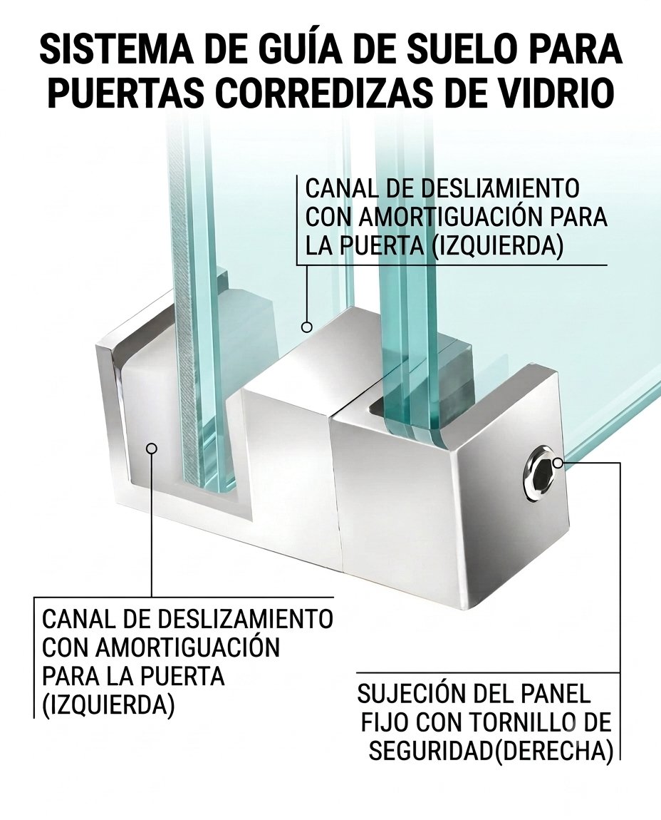 Floor guide system for glass sliding doors