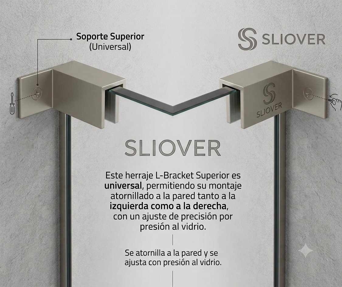 Sliover: universal top support (L-bracket), screws to the wall on the left or the right